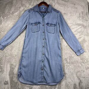American Eagle Womens Preppy Chambray Denim Button Front Tunic Dress Small